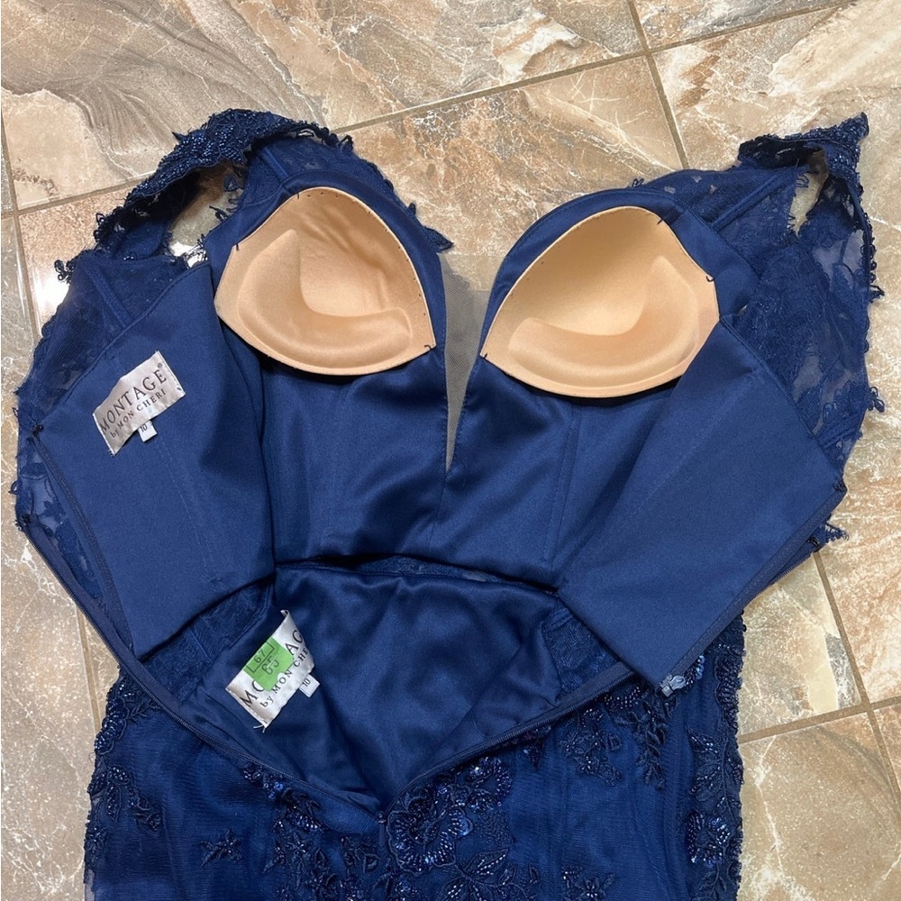 Montage by Mon Cheri M534 - Beaded Tulle Mother of the bride Navy Gown size 10 - Picture 12 of 14